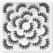 Veleasha Lashes 10 Pairs Natural Fluffy False Eyelashes Soft Wispy Lashes 3D Faux Mink Lashes Pack (V07)