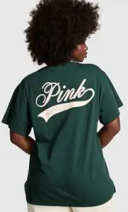 VS PINK Limited-Edition Deep Forest Green Campus Short Sleeve Tee LARGE L