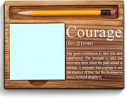 Courage Definition Sticky Note Holder, Inspirational Wooden Desk Gift with Motivational Quote, Encouragement Office Decor for Women, Men, Graduates, Coworkers, Motivational Note Pad Holder ZSS96