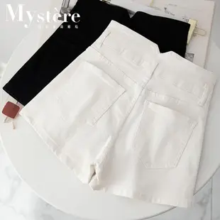 My'stere韓國時尚高腰彈性褲頭造型牛仔短褲-M