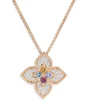 Roberto Coin 18K Rose Gold Venetian Princess Carnival Multi Gemstone & Diamond Flower Pendant Necklace, 16-17