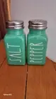 Brand New Teal W/White Lettering Salt And Pepper Shakers!
