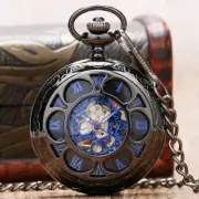 Men Wind Up Pocket Watch with Chain Skeleton Dial Mechanical Watches Luxury Gift