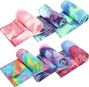 Peryiter 6 Pcs Yoga Towel 72 x 25 Inch Microfiber Yoga Mat Towel Non Slip Soft Sweat Absorbent Blanket for Gym Pilates Workout, 6 Tie Dye Colors
