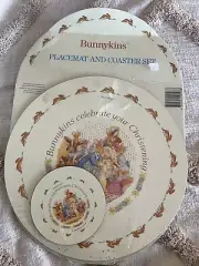 1993 Royal Doulton Bunnykins Placemat & Coaster Set Celebrate Your Christening