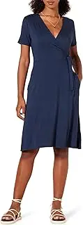 [Amazon Essentials] Women's Standard Cap-Sleeve Faux-Wrap Dress