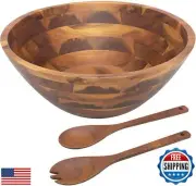 AIDEA Salad Bowls, Wooden Salad Bowls Set, Large Acacia Wood Serving Bowl for