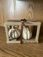 Salt Pepper Shakers Pumpkin NIB Blue Sky Thanksgiving Clay Work SP2-1