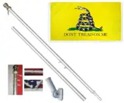 Yellow Gadsden 3 x 5 FT Flag + 6 Ft Silver Spinning Tangle Free Pole + Bracket