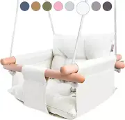 Canvas Baby Swing, Wooden Hanging Swing Seat Chair with Safety Belt, Durable