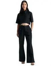 [Cue] Linen Blend Bootleg Pant in Black