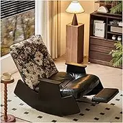Recliner Rocking Chair with Foot Rest Retro Glider Rocking Chairs with Adjustable Backrest Upholstered Modern Recliner Solid Wood Accent Chair Recliners (C4)