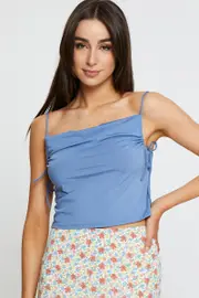 Blue Crop Top Side Drawstring - Size 14, Women's Cami