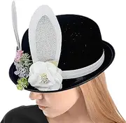 [Generic] Easter Hats For Adults - Cute Bunny Bowler Beanie Hat With Flowers | Stylish Soft Headdress, Halloween Headwear Costumes, Photography Props For Women, Men