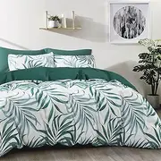 Luxton Tropical Quilt Cover Set, Double Size 3pcs Green Palm Leaf Doona Cover Set, Double Size