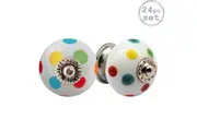 Nicola Spring 24pc Vintage Spotted Ceramic Drawer Knobs Set - Interior Furniture Cupboard Door Handle - 4.5cm - Multicoloured