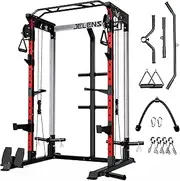 JELENS Power Cage, 2000LBS Multi-Function C21 Power Rack with Dual Pulley Cable Crossover System, All-in-One Squat Rack with More Training Attachments, Weight Workout Machine for Home Gym