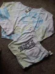Victoria's Secret Pink Tye Dye Rainbow Slouchy Crew + Shorts Set XL HTF