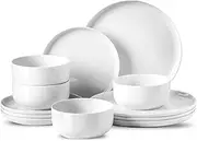 Plates and Bowls Set, Ceramic 12 Pieces Dinnerware Sets, Dishes Set for 4, Chip and Scratch Resistant Kitchen Dining Dishware Tableware, Microwave & Dishwasher Safe, White