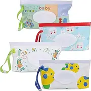 FEBSNOW 4 Pack Baby Wipes Container, Reusable Portable Wet Wipe Pouch, Wipe Dispenser Container, Baby Travel Wet Wipe Holder