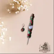 Handmade Polymer Clay Floral Heart Labradorite Wand Crochet Hook Ergonomic