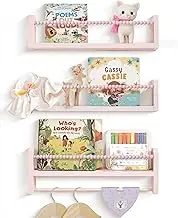 Mazjoaru Pink Floating Book Shelves for Wall, Children’S Book Shelves Wall Mounted With Bead Design for Baby Kids Toddler Nursery, Small Floating Shelf Storage the Books,Toys and Decor 40CM Set of 3