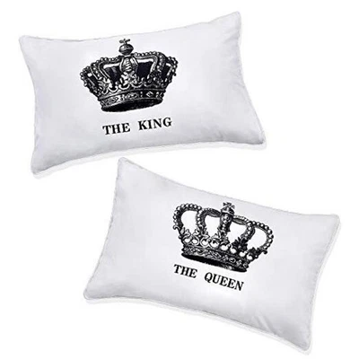 King and Queen Couples Pillow Cases,Funny His and Hers White-king and Queen