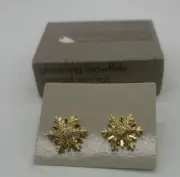 Vintage Avon Christmas Glistening Snowflake Pierced Earrings Goldtone New In Box