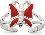 [JewelryWeb] 925 Sterling Silver Solid Artisan Oxidized Red Enameled Butterfly Angel Wings toe ring