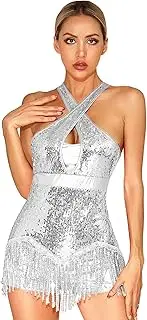 [iEFiEL] Women's Ballroom Dance Leotard Sequins Rumba Salsa Cha Cha Performance Costume Tassel Latin Dance Dress