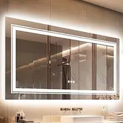 [LUVODI] Bathroom Mirror with LED Light: 1200x800mm Large Dimmable Lighted Wall Illuminated Vanity Mirror with Anti Fog Smart Touch Switch, Memory Function Backlit and Front Lighted,3 Changeable Color