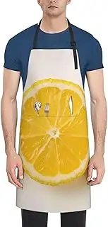 LHBWCVN Summer Lemon Apron for Adults, Waterproof Cooking Aprons with 2 Pockets, Adjustable Bib Apron for Dishwashing, Long Kitchen Apron for Women Men Work Aprons for Dog Grooming, Black