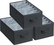 Augfox Set of 3 Wardrobe Organiser - Storage Box with Drawer Organiser, Ideal for Portable Wardrobe, Room Storage, Closet Organization, and Linen Organiser (Black, 45x25x18cm)