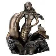 Mermaid Swimming with a Dolphin Statue Fantasy Figurine