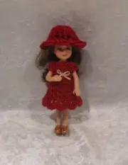 Handmade Clothes for 5.5-inch dolls, Crochet Dress and Hat Set#C04