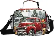 Christmas Old Truck Red Insulated Lunch Box for Women Men - Ideal for Work, Picnics - Includes Adjustable Shoulder Strap