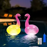 Nowlaby Floating Flamingo Pool Lights,2Pcs Solar Powered Inflatable Floats Lights,Ip68 Waterproof RGBW 16 Colour Remote Control Float Pink Flamingo Led for Beach Swim Yard Party Lakes Decor