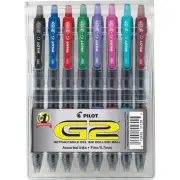 Pilot G2 Retractable Gel Pens, Fine Point, 0.7 mm, Clear Barrels, Assorted Ink,