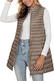 [ELFJOY] Long Puffer Vest Women Winter Ultra Light Long Down Vest with Stand Collar Black Womens Vests Outerwear