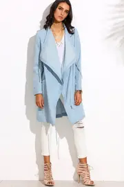 Chambray Open Front Drape Long-line Jacket