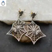 Sterling Silver Spider Web Earrings Natural Pave Diamond Jewelry Halloween Gift