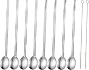 8 Pcs Stainless Steel Spoon Straws, 8.5" Reusable Spoon Straws for Cereal, Smoothies, Milkshakes