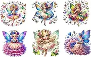 6 Piece 6''x6'' Butterfly Fairies 100% Cotton Quilting Fabric Panel Squares Material - Quilting Panel Blocks