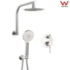 Brushed Nickel 8-10-12" Shower Head Handset Gooseneck Arm Hot Cold Mixer Control