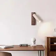 LED Wall Lamp Rotatable Bedside Wall Mounted Reading Light Nordic Natural Stone Wall Sconce Wall Lighting with Switch Wood Rustic Light Fixture for Living Room