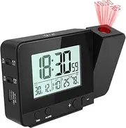 Jhua Digital Projection Alarm Clock Dimmable Alarm Clock with Indoor Temperature Hygrometer, USB Charger, LCD Display Dual Alarm Clocks for Bedrooms Ceiling Wall, DC & Battery Operated, Black