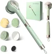 Body Brush, Shower Brush with Long Handle, 3 Speeds, Electric Body Brush with Waterproof 6 Brush Heads,Massage and Clean Exfoliation-Foot and Back Scrubbers with Long/Short Handle Green