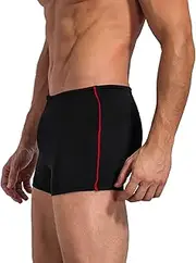 [Easyglide] Square Leg Suit Mens Comfortable Swimsuit for Polyester Fabric Shape Retention,Quick Drying (Black& Sport Red, 40)