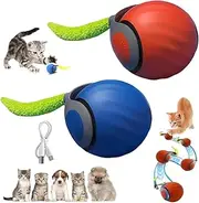 TKINRIC 2PCS New Interactive Rolling Cat Toy Ball,Interactive Cat Ball Toys for Indoor,360° Smart Automatic Rolling Electric Dog Ball with USB Rechargeable(Red&Blue)