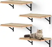 Tuanse 4 Pcs Cat Wall Shelves Wooden Cat Perches with Mat Indoor Kitten Activity Wall Furniture Cats Wall Mounted Climbing Steps for Lounging Climbing Playing Scratching Sleeping Perching